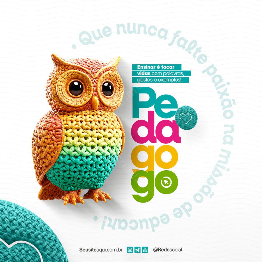 PSD para Dia do Professor com Coruja Colorida PSD Editável