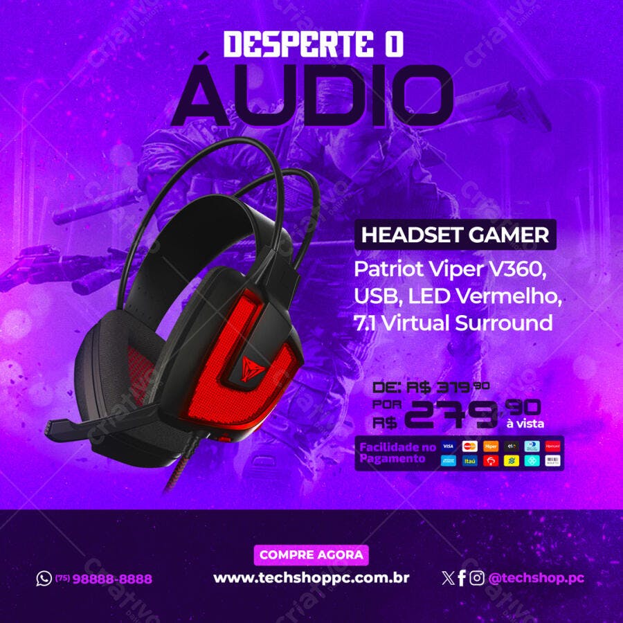 Banner Headset Gamer Vermelho PSD Editável