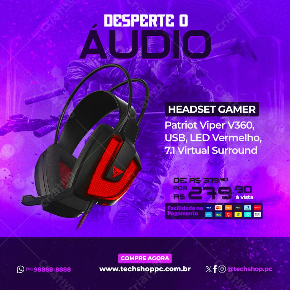 Feed Post Loja de Informática Venda de Headset Gamer Social Media