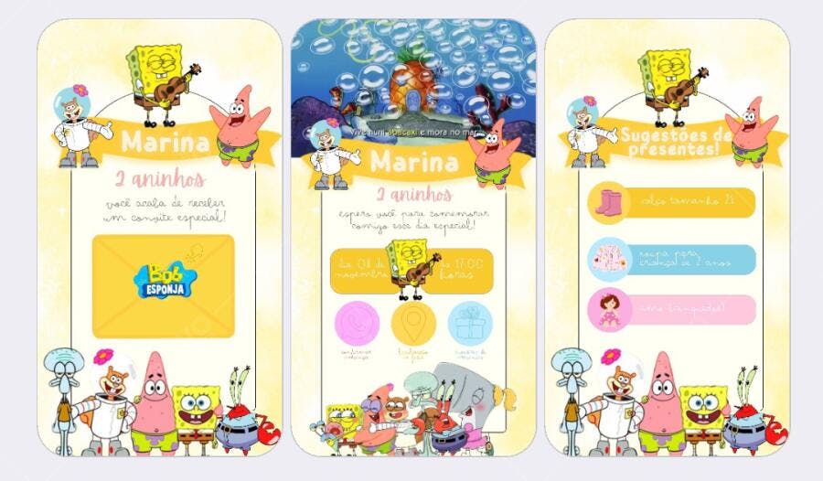 Convite de Aniversário Infantil Bob Esponja Editável no Canva