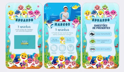 Convite musical infantil baby shark 