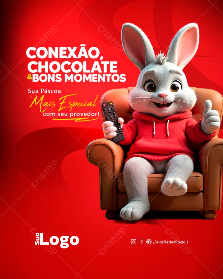 Flyer Páscoa Coelhinho Vermelho PSD Editável