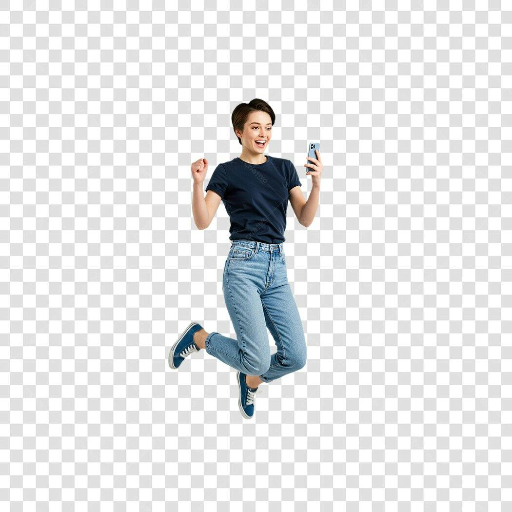 Post Instagram Mulher pulando de alegria PNG com fundo transparente