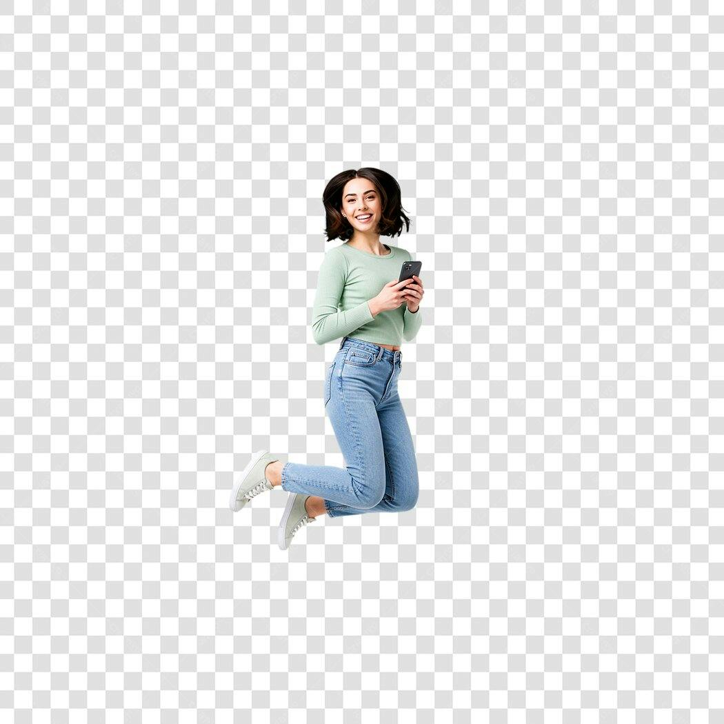 Post Instagram Mulher pulando PNG com fundo transparente