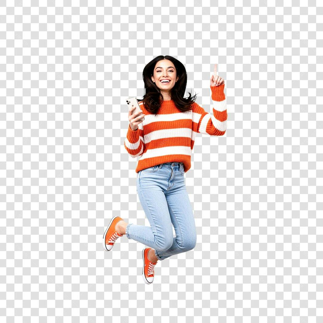 Post Instagram Mulher pulando PNG com fundo transparente