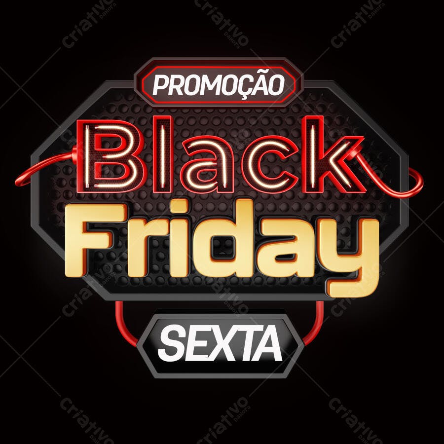 Selo 3D Black Friday dourado e vermelho
