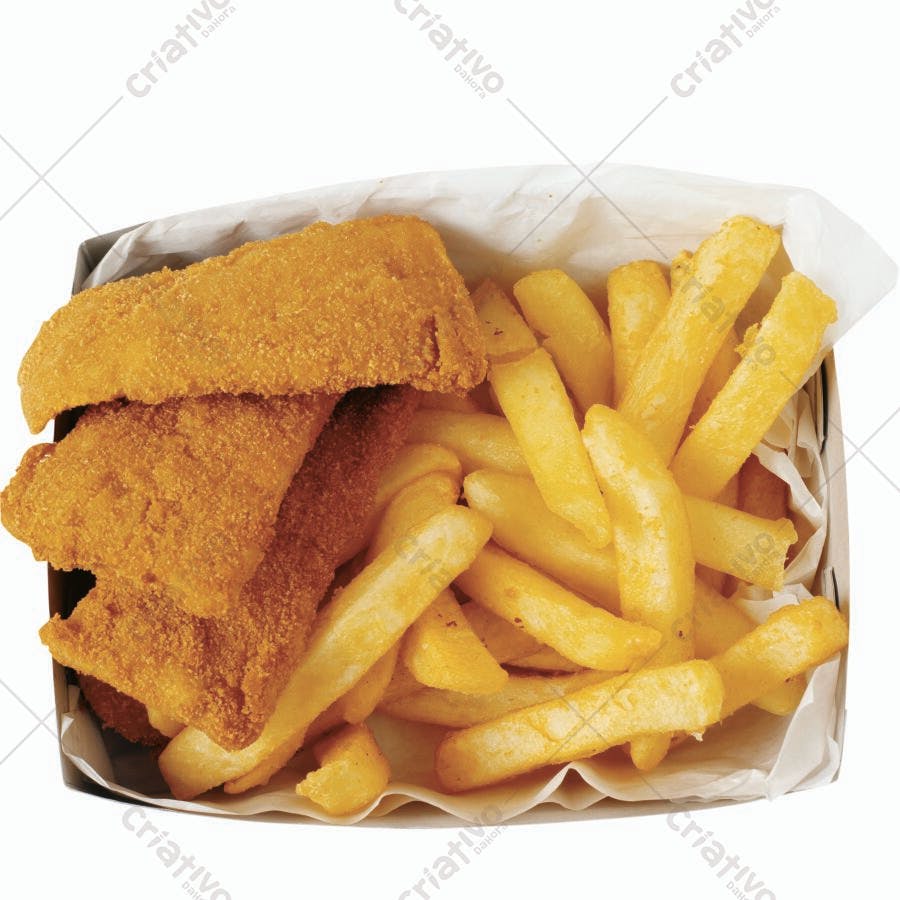 Peixe Frito e Batatas Fritas em Caixa