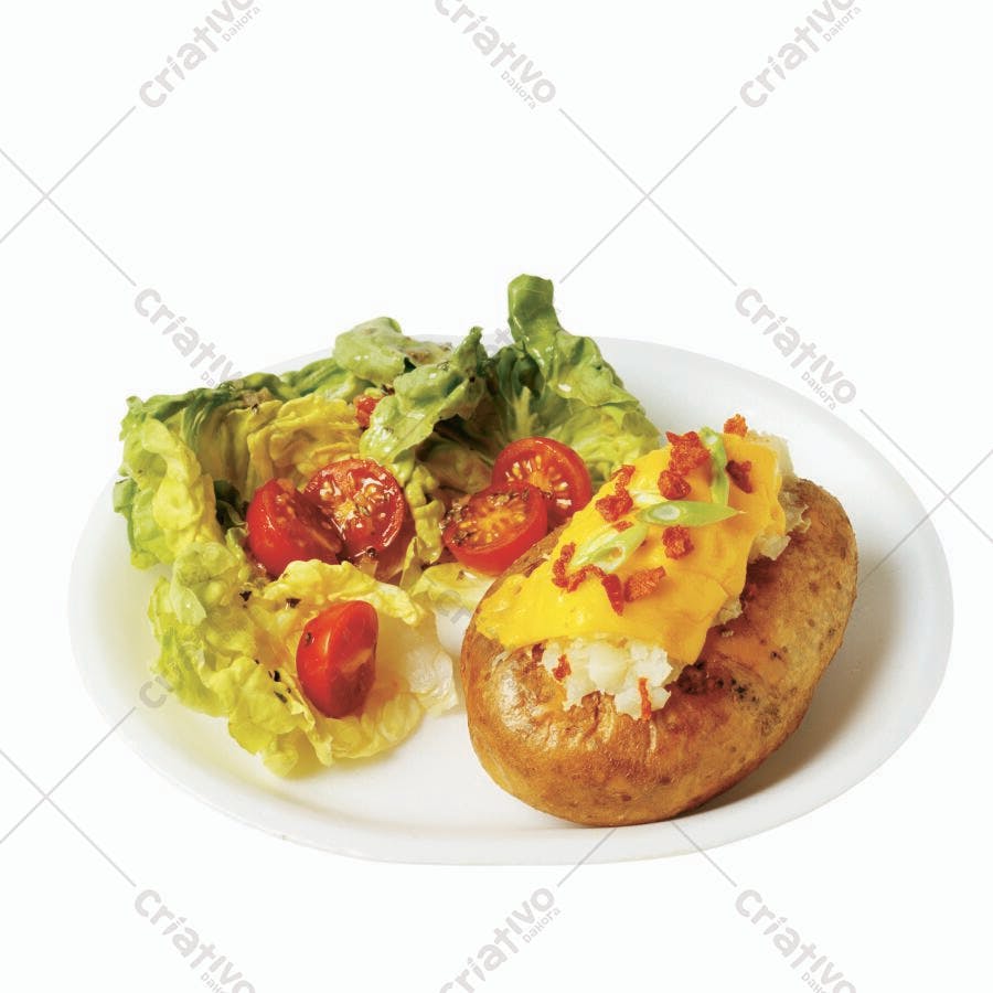 Batata recheada com queijo e salada