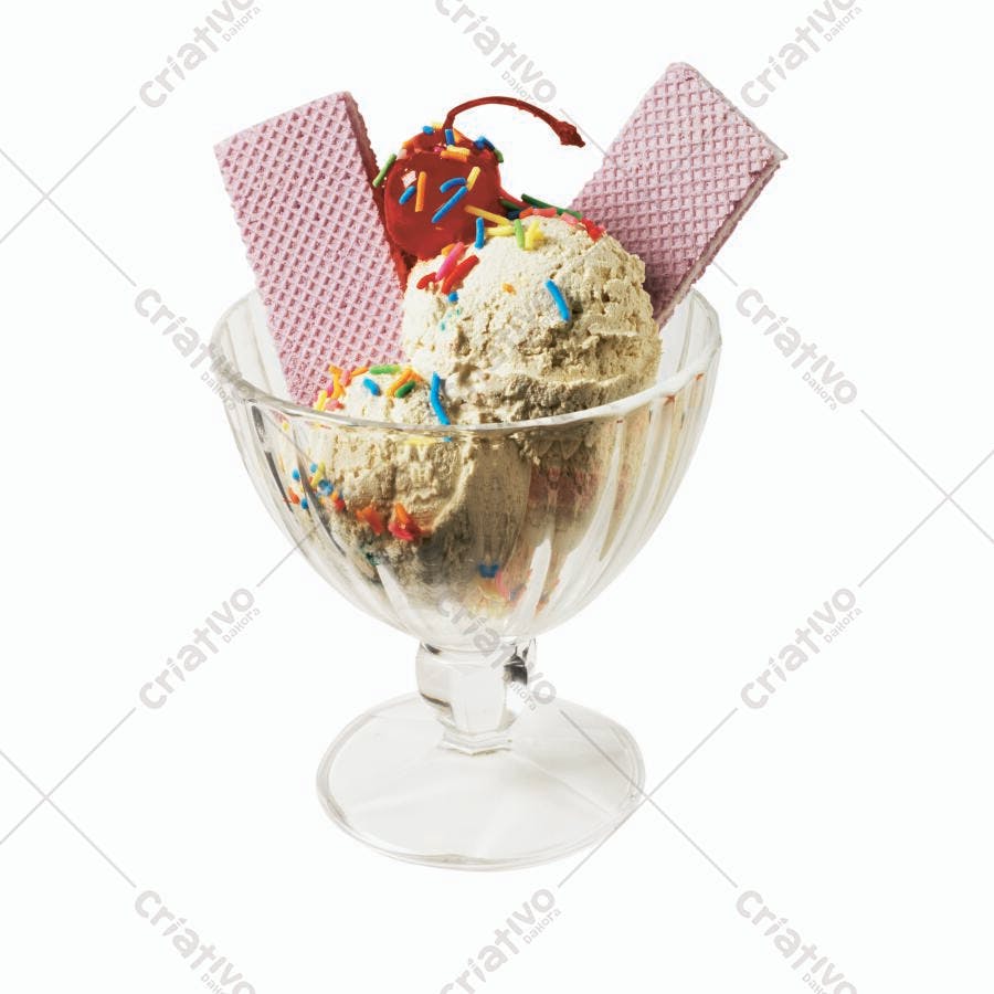 Sorvete de baunilha com wafers e cereja
