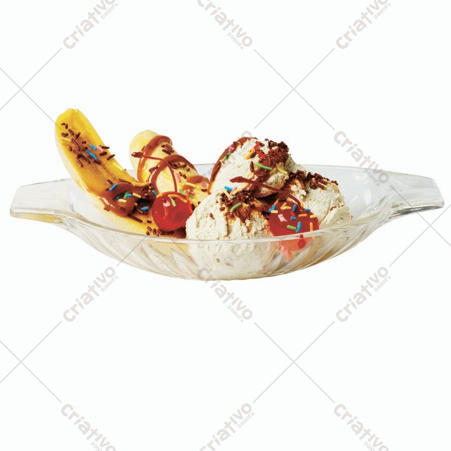 Banana Split com sorvete e calda