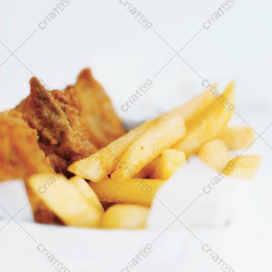 Batatas fritas e peixe frito crocantes