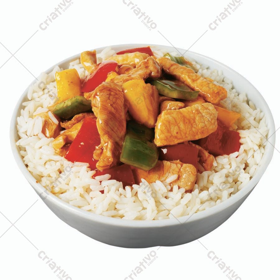 Frango agridoce com arroz branco