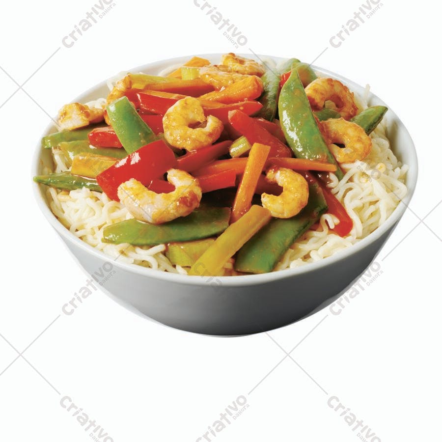Macarrão com Camarão e Legumes coloridos