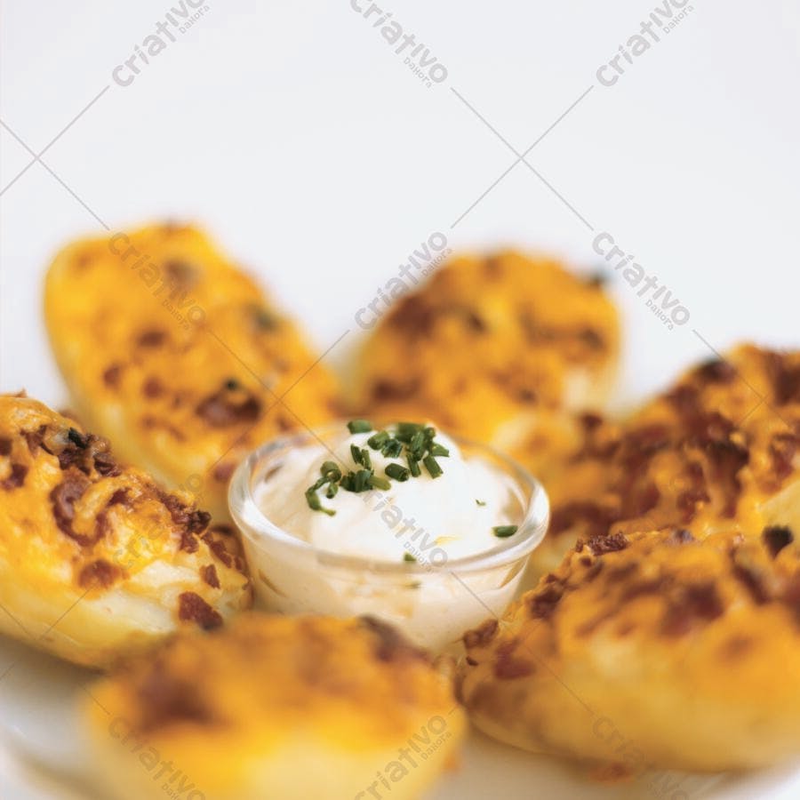 Batatas recheadas com queijo e bacon molho cremoso
