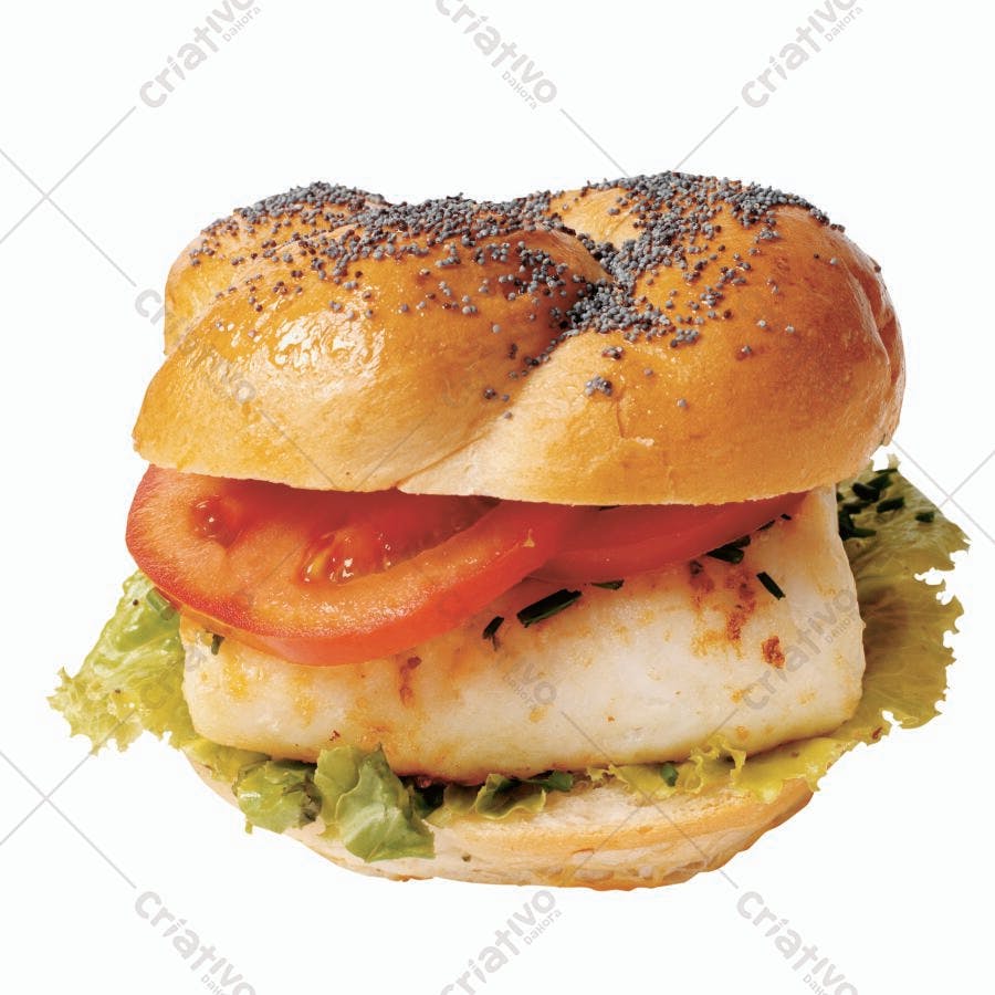 Sanduíche de peixe com tomate e gergelim