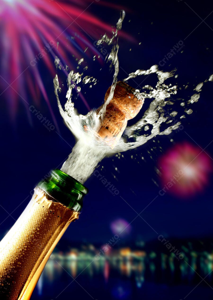 Champagne explodindo noite festiva