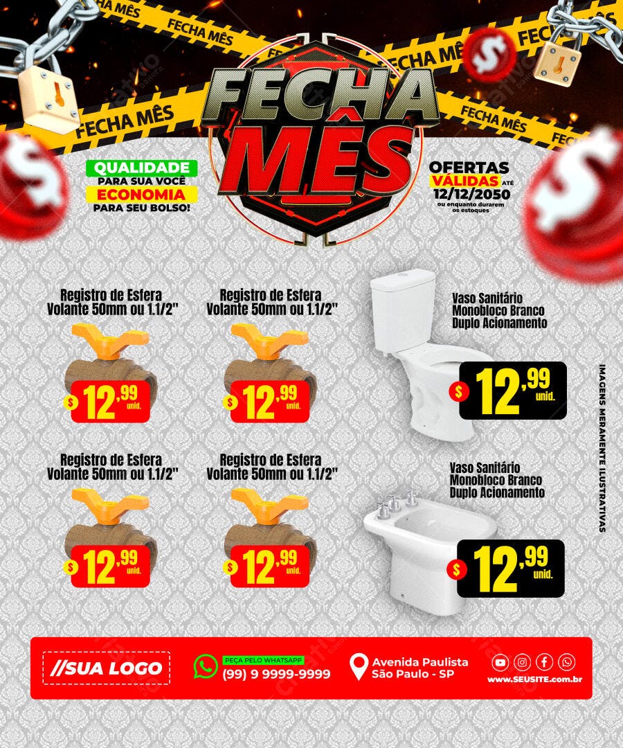 Flyer Fecha Mês Ofertas PSD Editável