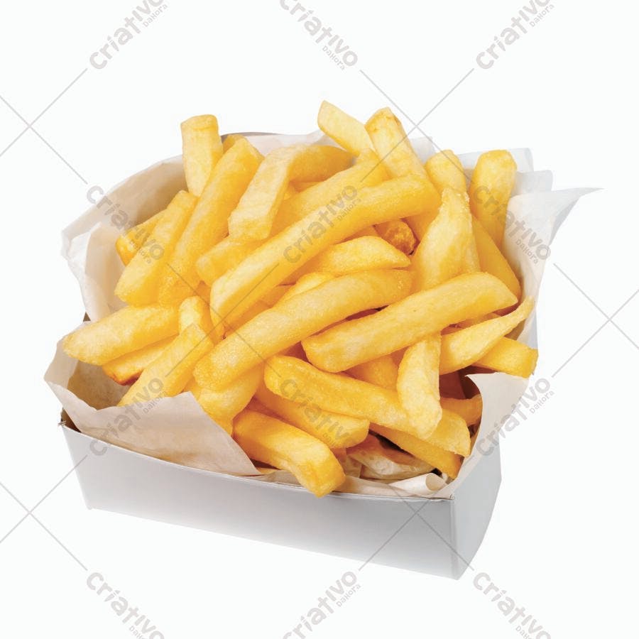 Batatas fritas crocantes em caixa branca