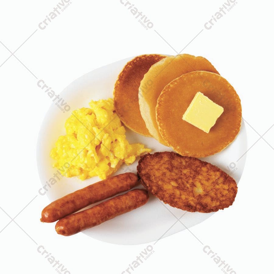 Café da manhã americano com panquecas ovos e salsichas