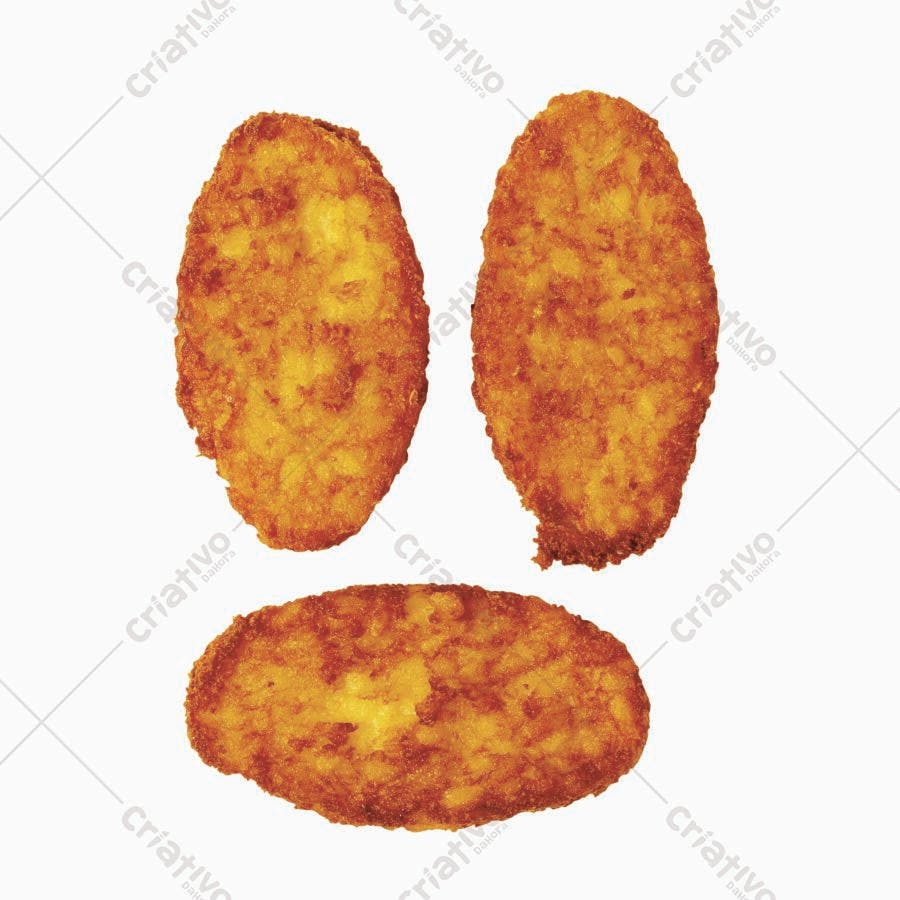 Três bolinhos de batata fritos dourados