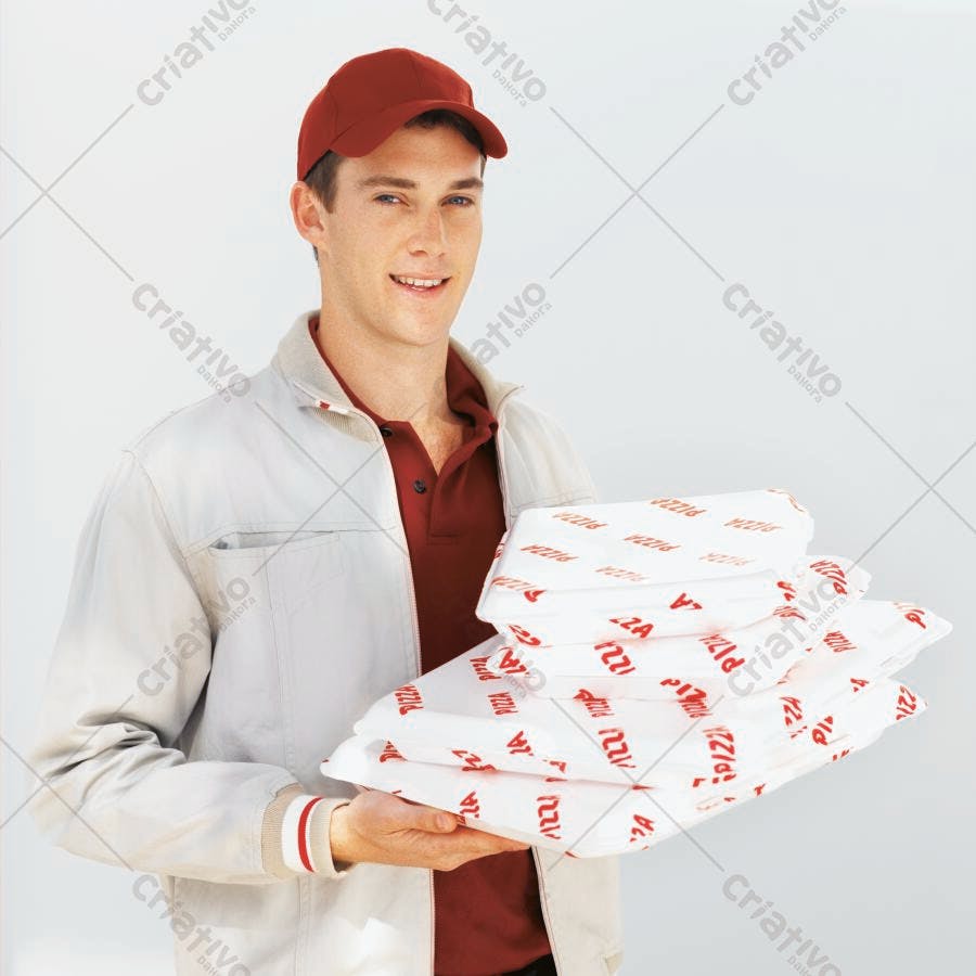 Entregador sorrindo com pizzas