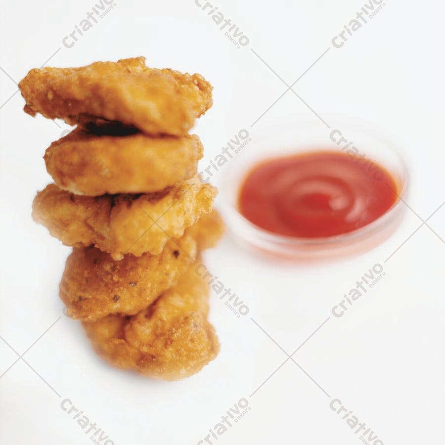 Pedaços de frango frito empilhados com molho