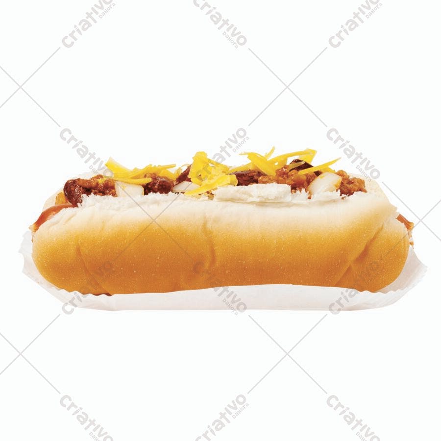 Hot dog com chili, queijo e cebola