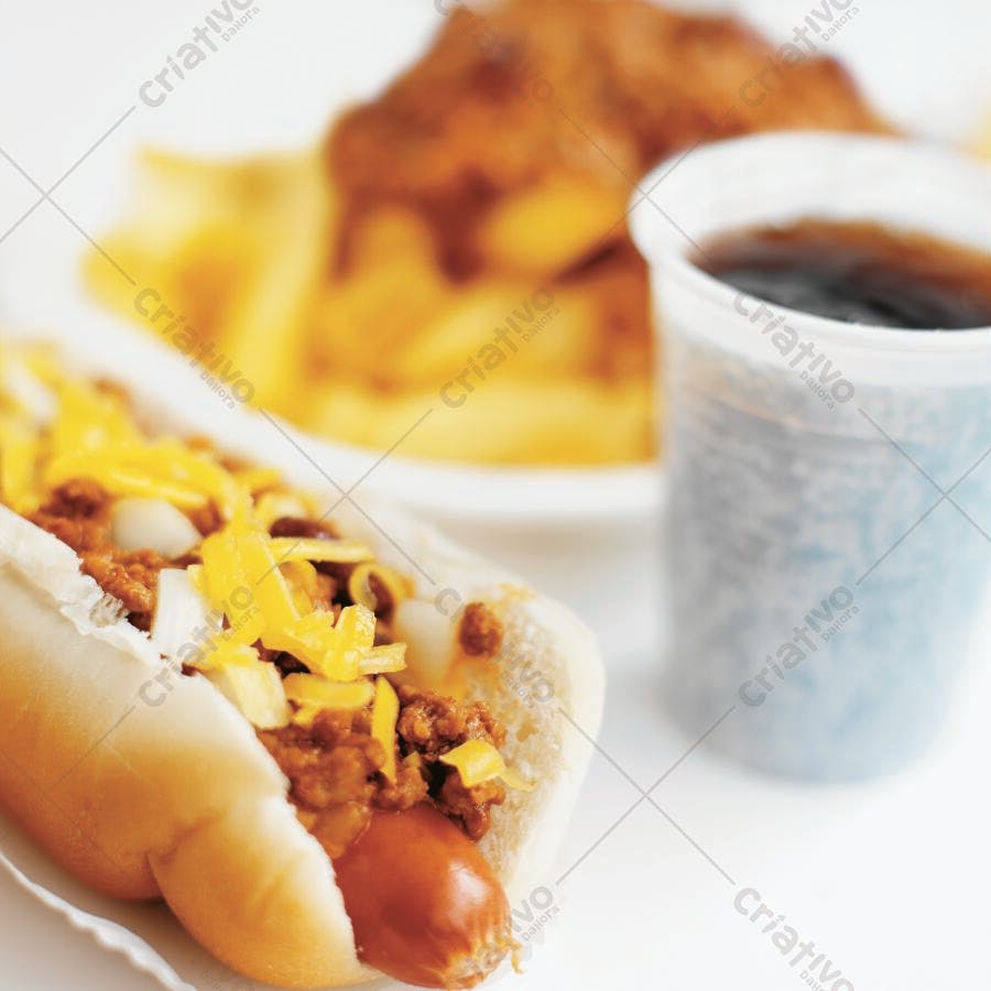 Hot dog com chili, queijo e cebola