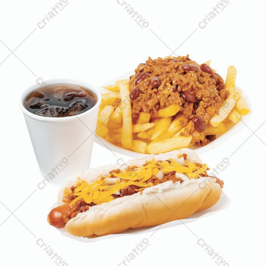Combo de cachorro-quente batatas e refrigerante