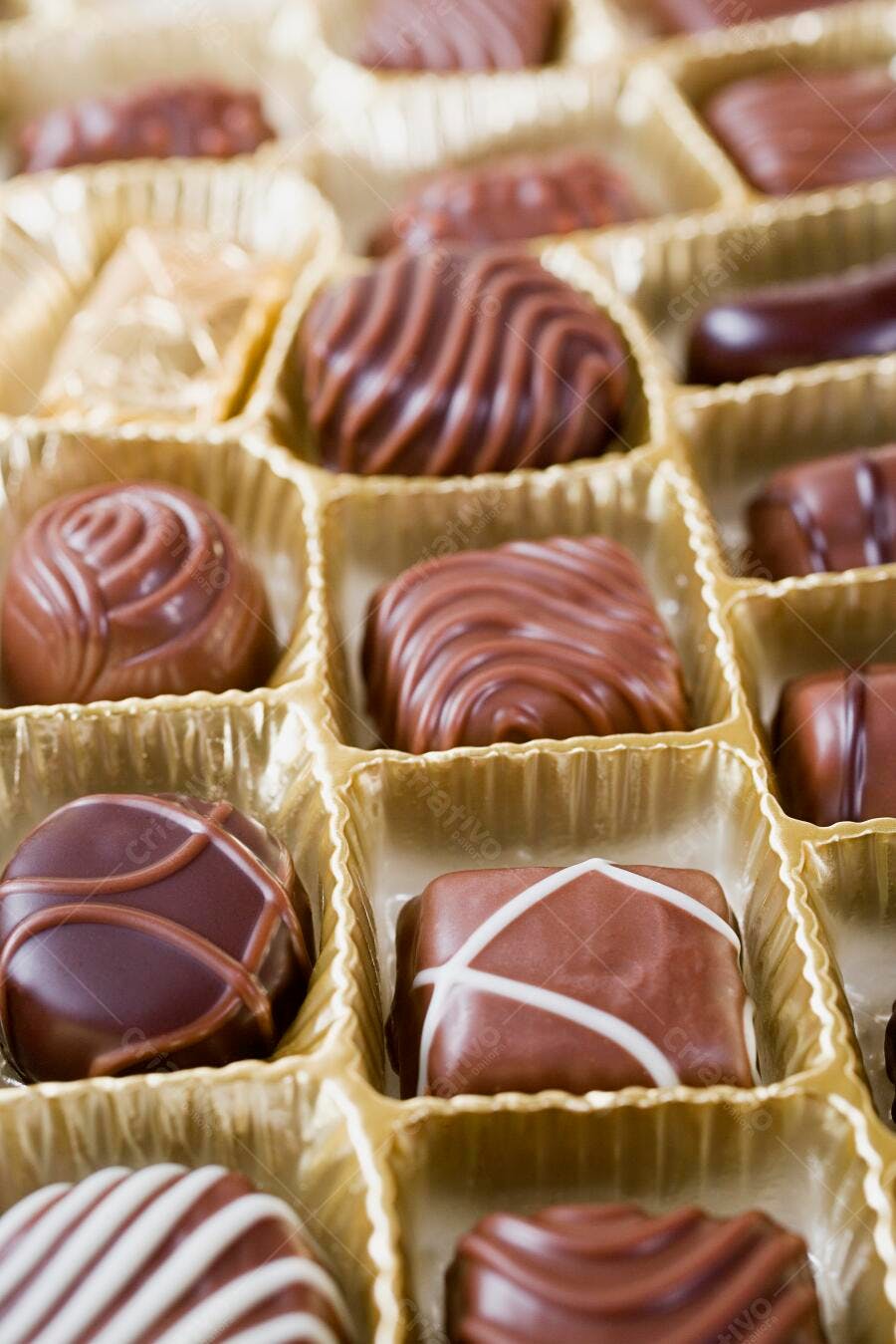 Bombons de chocolate em caixa dourada