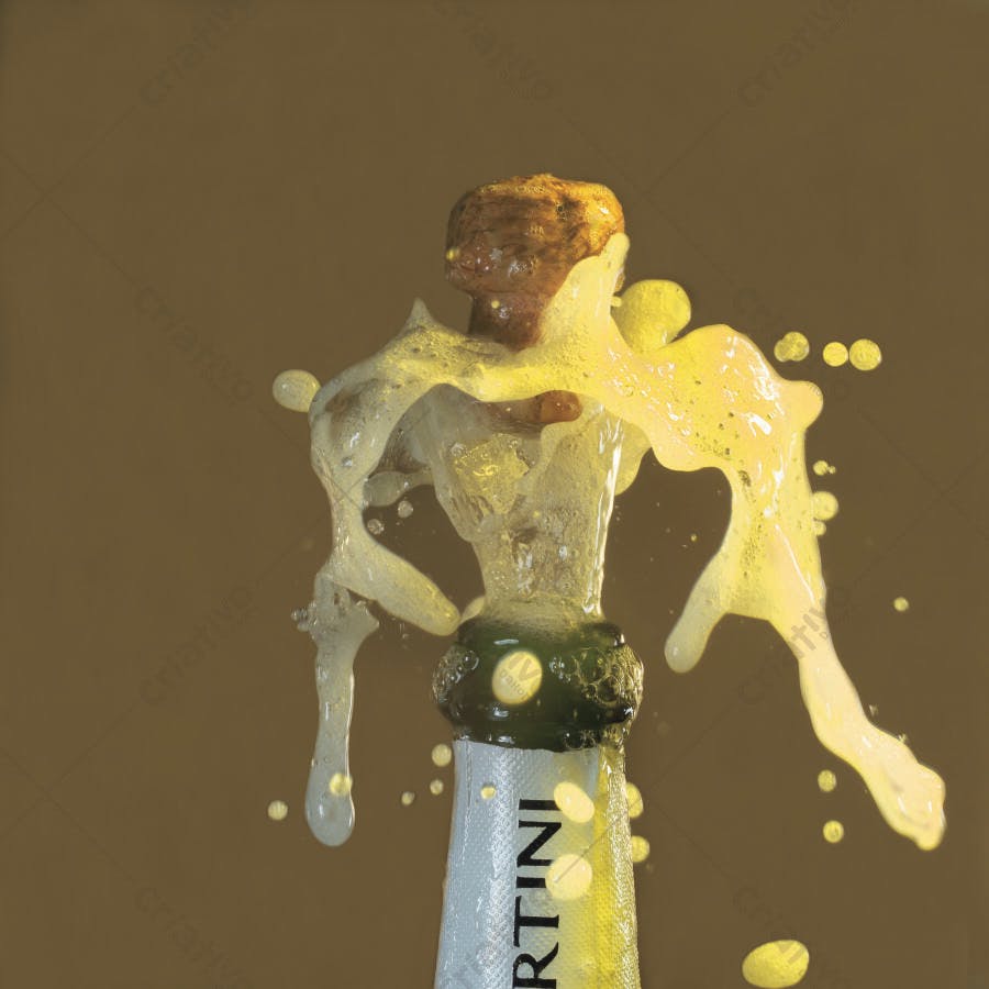 Champagne explodindo em garrafa Martini
