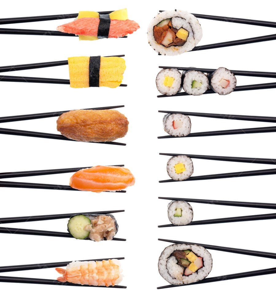 Variedade de Sushi em Hashis