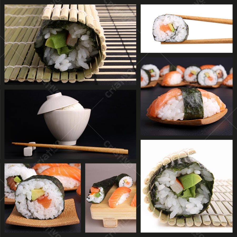 Sushi com Salmão e Abacate Coloração Vibrante