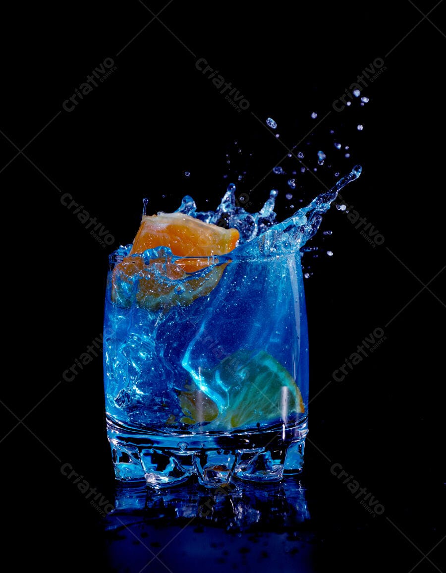 Coquetel azul com laranja e limão em copo