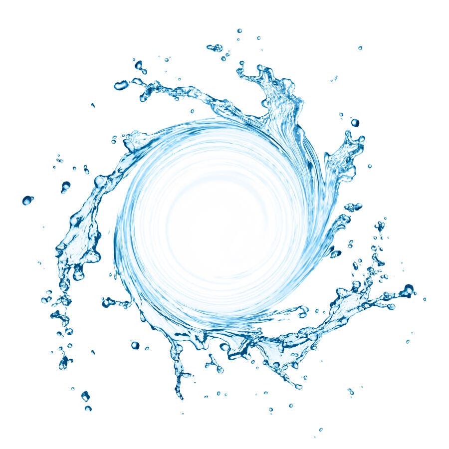 Espiral de água azul em fundo branco