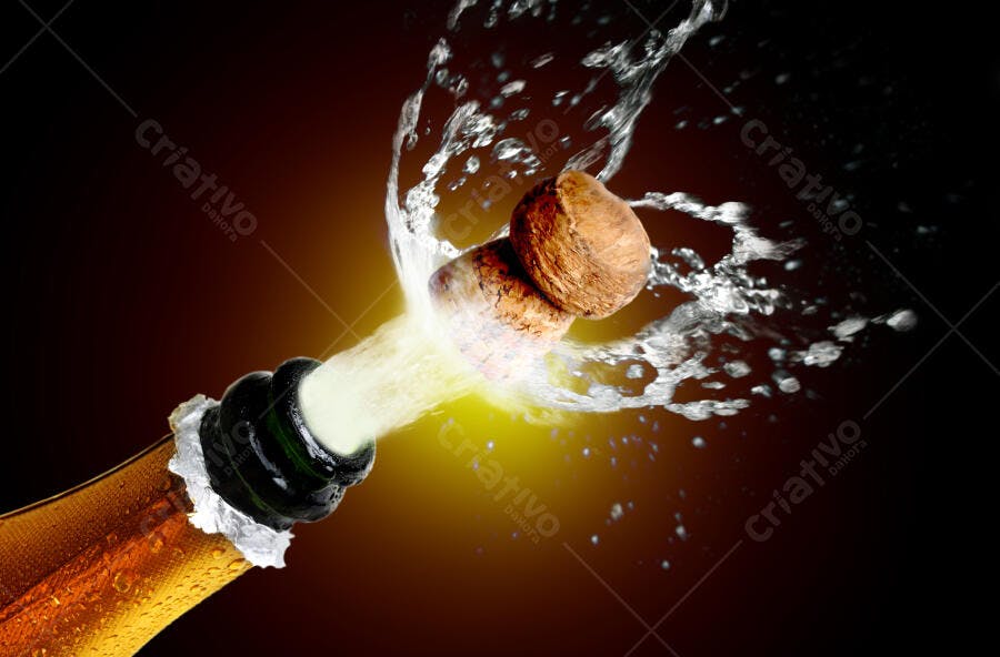 Champagne sendo aberto borbulhando