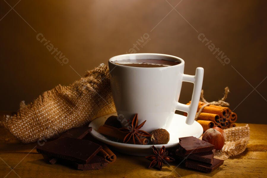 Xícara de chocolate quente com especiarias