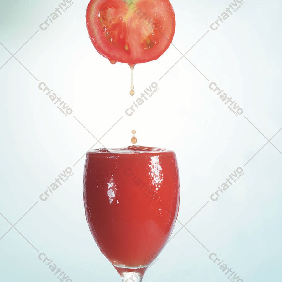Tomate caindo em suco vermelho