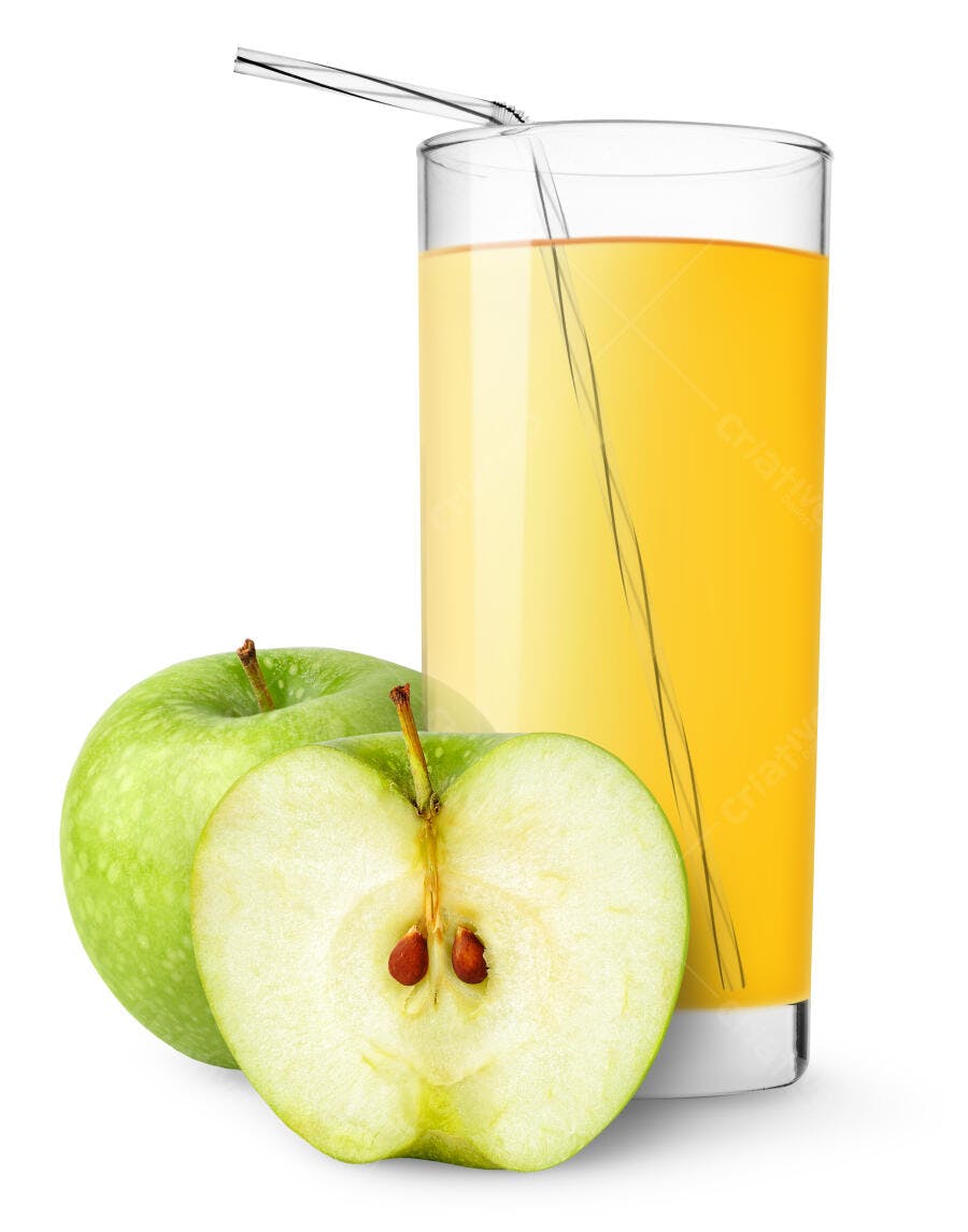 Suco de maçã verde em copo com frutas