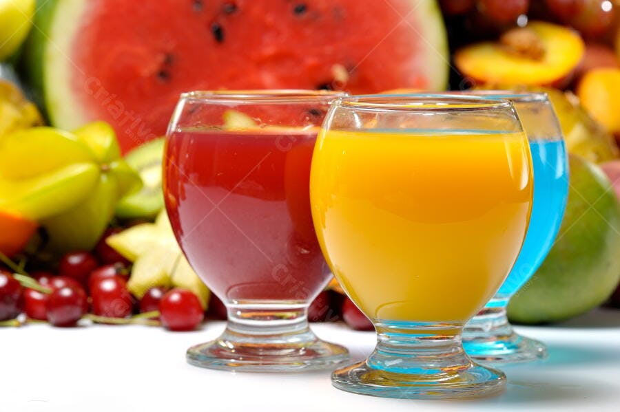 Sucos de frutas coloridas em copos