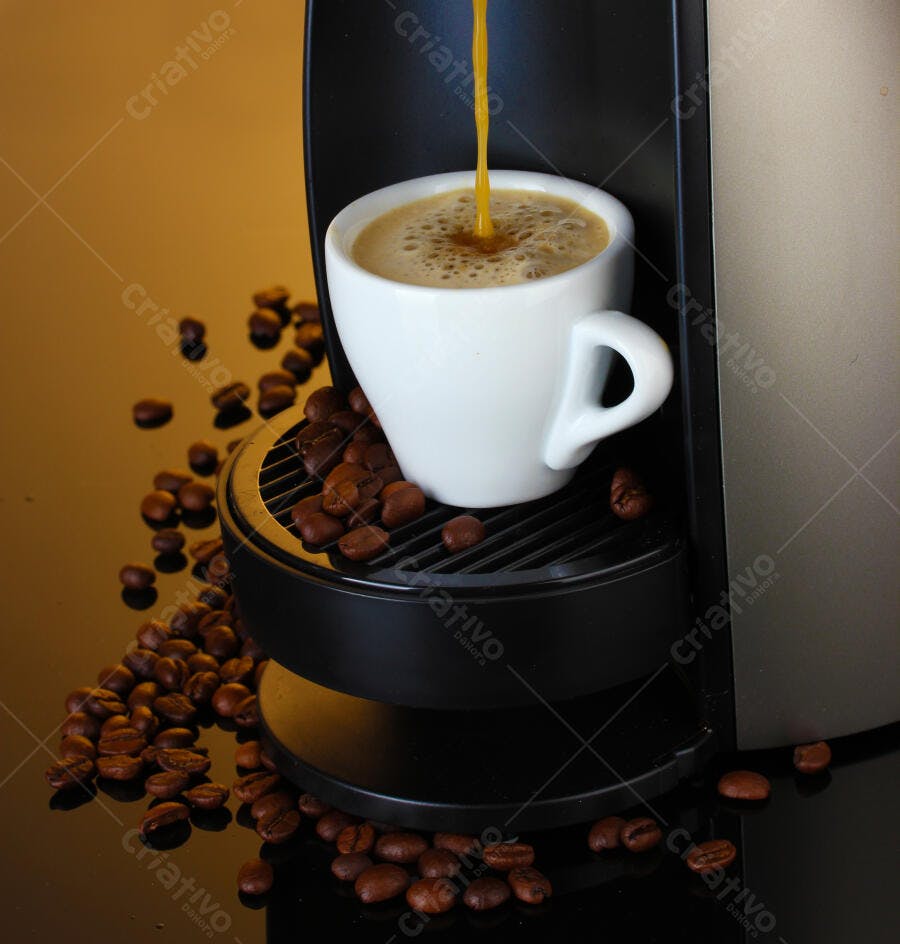 Café expresso sendo preparado em máquina