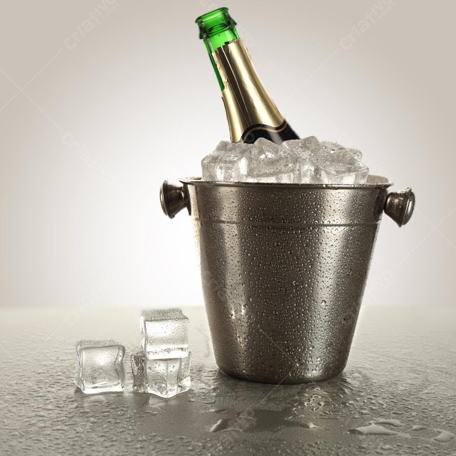 Champagne gelada em balde de gelo