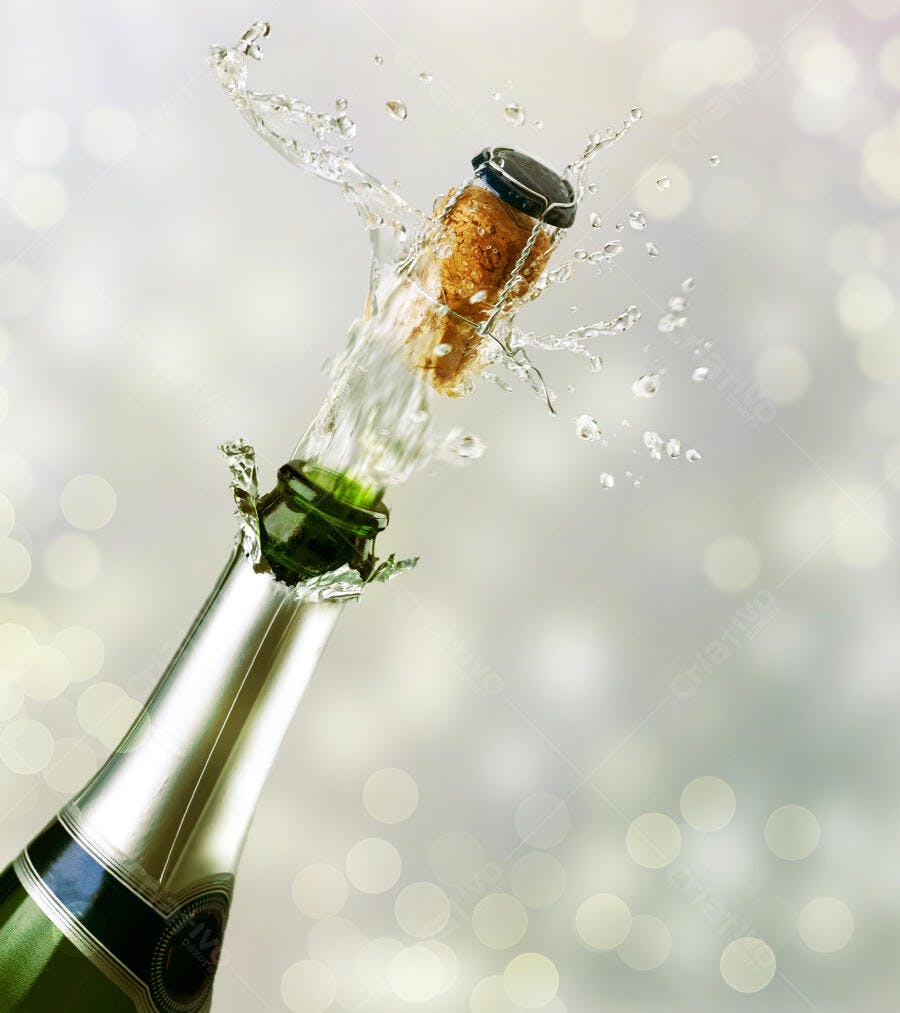 Champagne sendo aberto com borbulhas