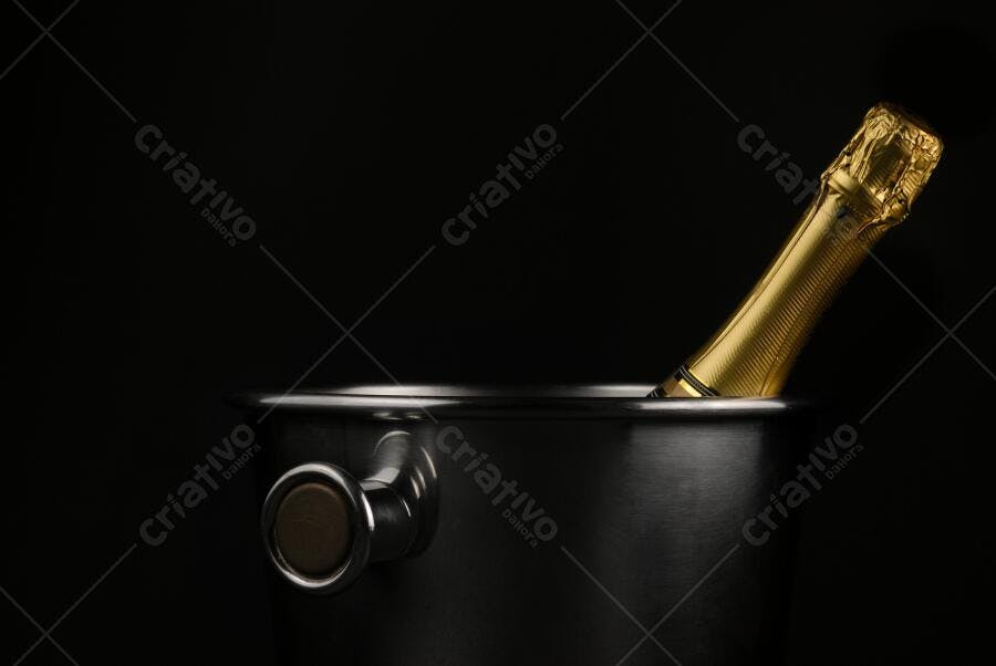 Champagne em balde de gelo preto