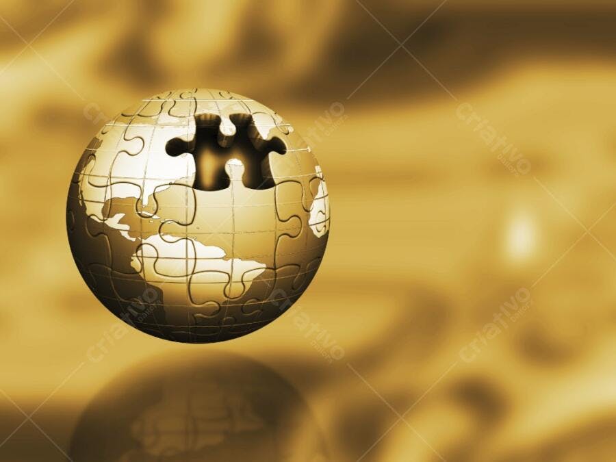 Globo terrestre em quebra-cabeça dourado