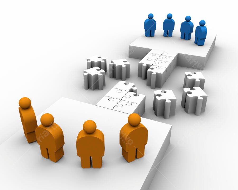 Equipes se unindo quebra-cabeça 3D