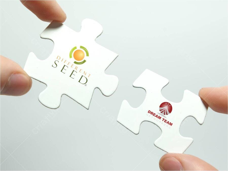 Peças de quebra-cabeça com logos Different Seed e Dream Team