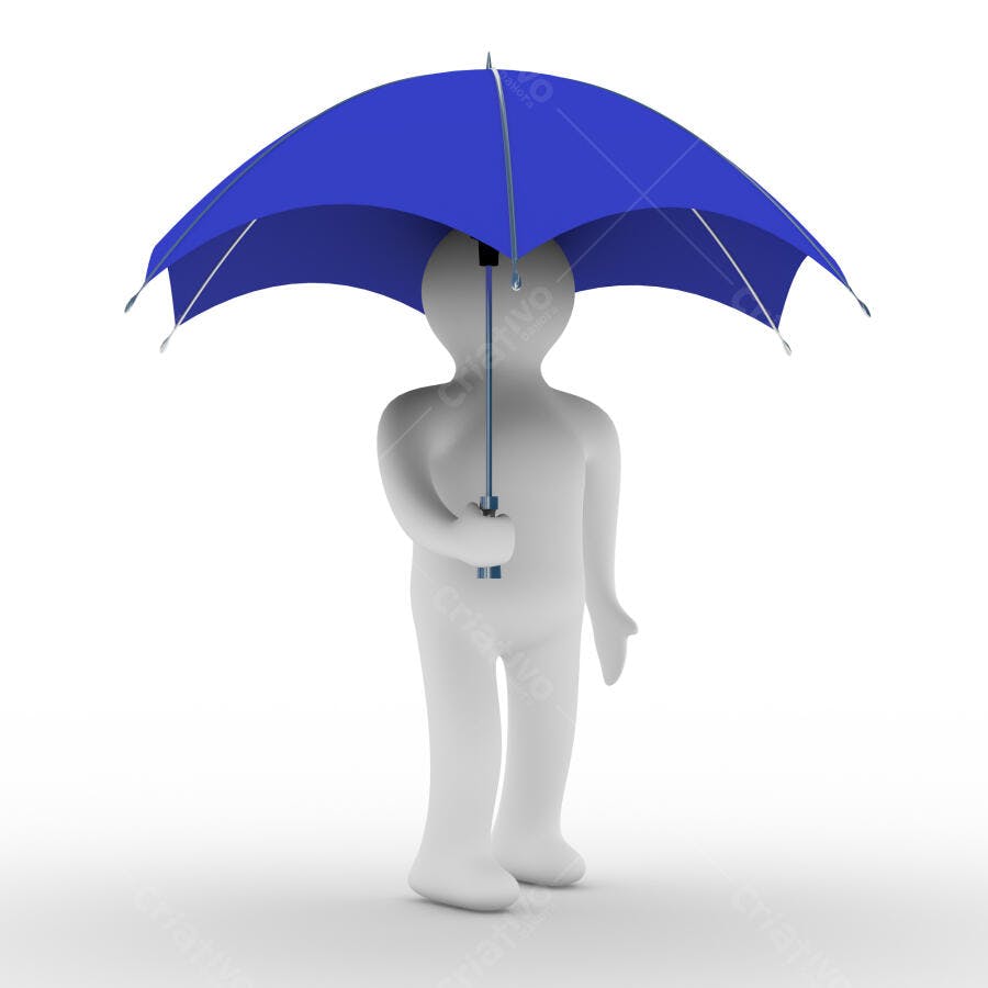 Boneco segurando guarda-chuva azul
