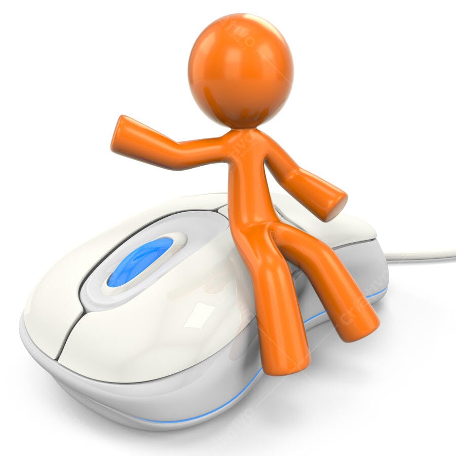 Boneco laranja em mouse de computador