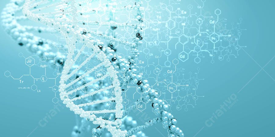 Modelo de DNA com fundo azul claro
